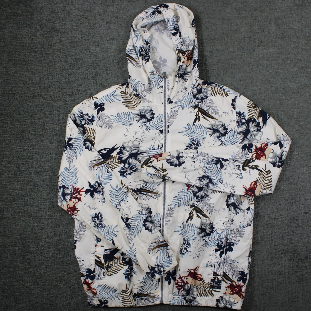 Denim & Flower Ricky Singh Mens Floral Tropical Hooded Windbreaker Jacket Medium